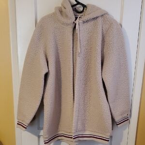 Tommy Hilfiger Beige/Cream Sherpa Zip Hoodie with Signature Stripe